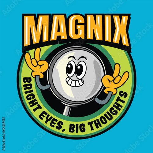 Cute magnifying glass back to school in retro cartoon character illustration