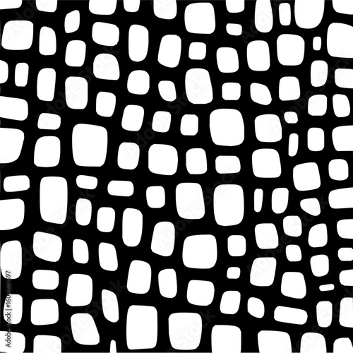 Black background with an irregular grid of white rounded rectangles of varying sizes and orientations