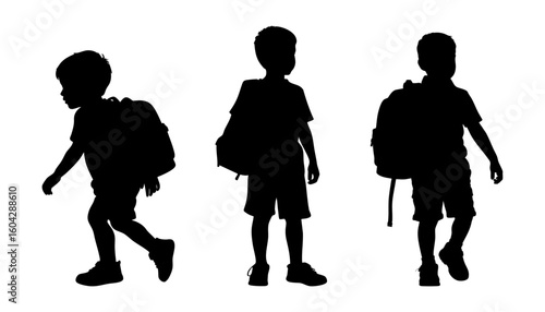 Silhouette of a boy with a backpack, perfect for educational and travel designs, outdoor activities, school related projects, adventure themes.
