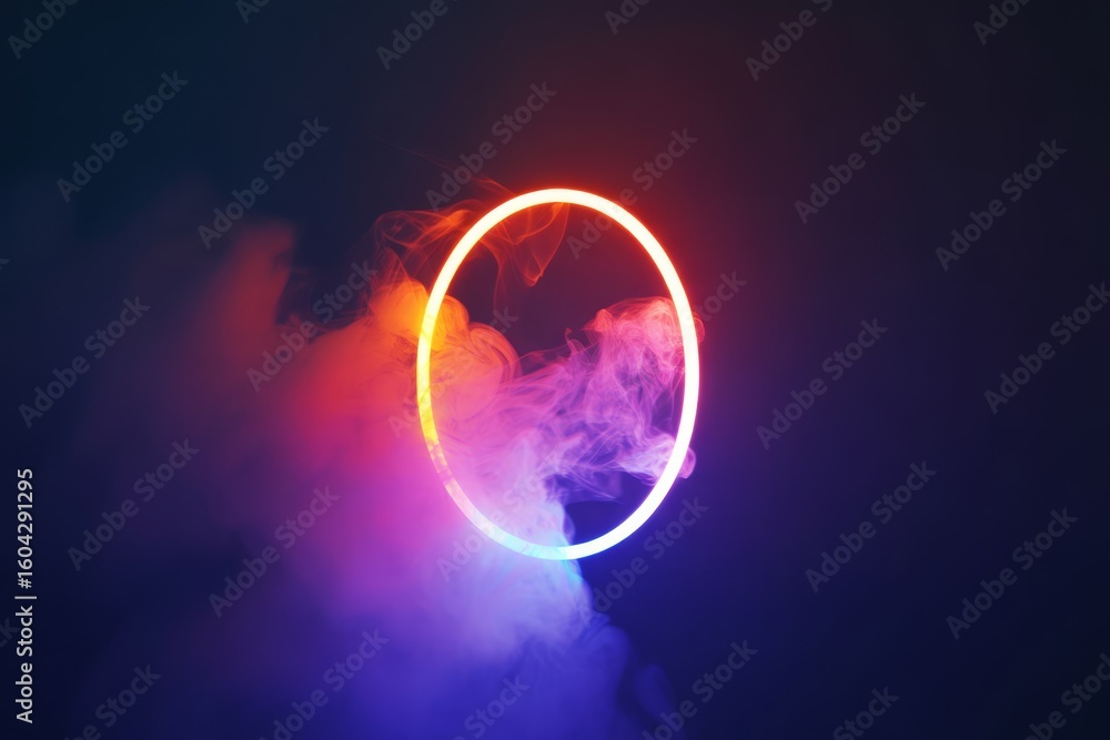 Obraz premium Glowing Neon Circle With Colorful Smoke image
