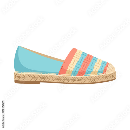 Summer Espadrille Shoe Fashion with Woven Design on White Background