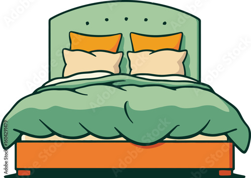 Vector of a bed with pillows. 