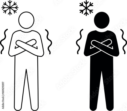 Person shivering cold icon black and white