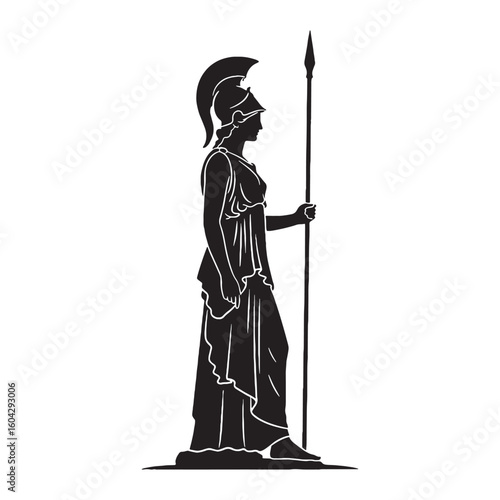 Defined Athena digital black image, characterized by sharp, distinct lines – Athena silhouette – Athena Vector – Silhouette of Athena – Greek goddess vector

