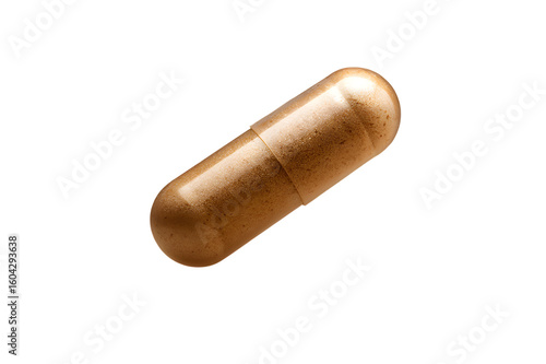 A single brown capsule pill isolated on a transparent background