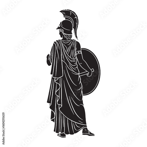 Protective Athena digital black vector, representing the goddess of war's unforgettable appearance – Athena silhouette – Athena Vector – Silhouette of Athena – Greek goddess vector

