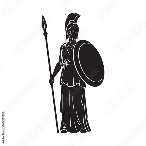 Owl-eyed Athena black vector graphic, reflecting her keen observation and intellect – Athena silhouette – Athena Vector – Silhouette of Athena – Greek goddess silhouette

