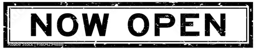 Grunge black now open word square rubber seal stamp on white background