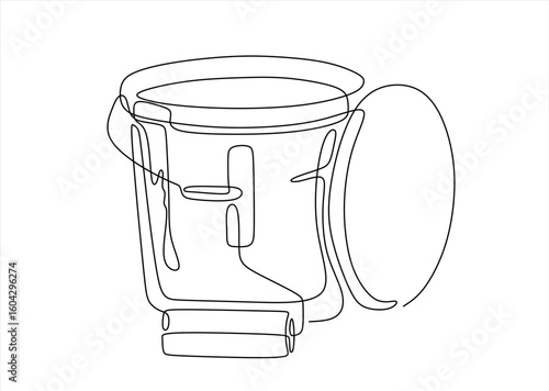 Paint Roller and Bucket One Line Drawing. Hand drawn one line vector. Editable stroke	
