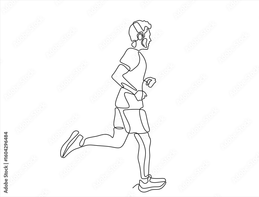 Fototapeta premium man Runner One Line Drawing. Running Abstract Minimal Drawing. Continuous One Line Woman Run Sport Illustration. Hand drawn one line vector. Editable stroke 