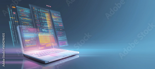 3D vector illustration of web development, coding, and cyber technology concept