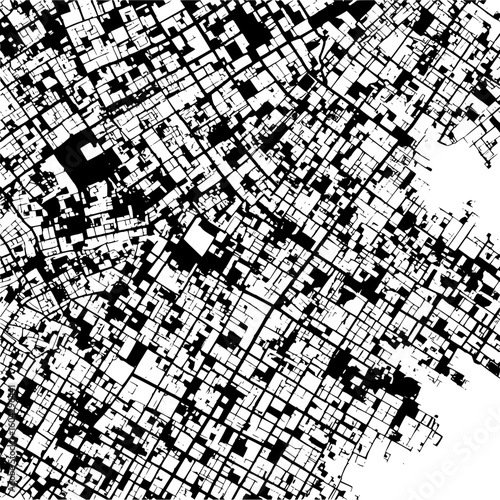 Aerial view of a densely populated urban area with irregular block patterns and narrow street networks