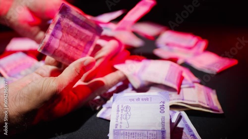 Man shows cash openly with both hands