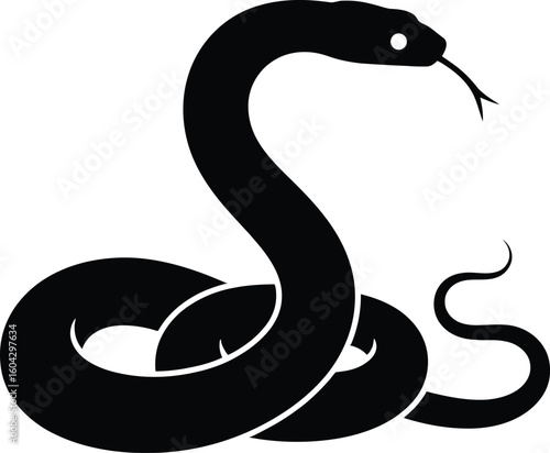 Coiled Snake with Tongue Out Silhouette on Black Background