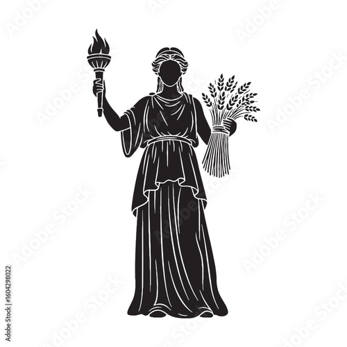 Modern Demeter digital black silhouette, featuring clean, contemporary design lines – Demeter silhouette – Demeter Vector – Silhouette of Demeter – Greek goddess silhouette

