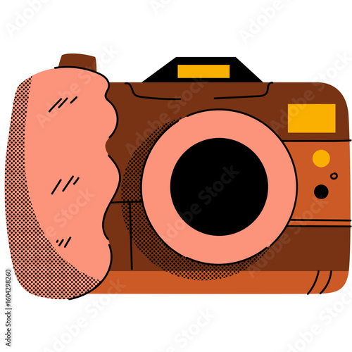 Retro-inspired brown and peach camera illustration with a vintage aesthetic, perfect for creative projects.
