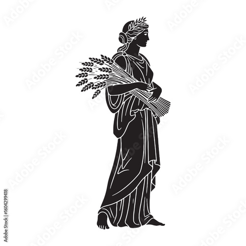 Earth-mother Demeter digital black profile, presented with clean, sharp, professional edges – Demeter silhouette – Demeter Vector – Silhouette of Demeter – Greek goddess vector

