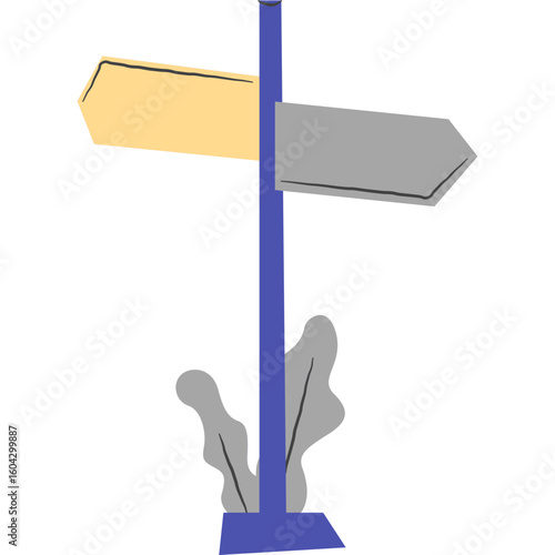 Conceptual illustration of a signpost with blank arrows, symbolizing vital life choices, future directions, and strategic decision-making processes at a crossroads.