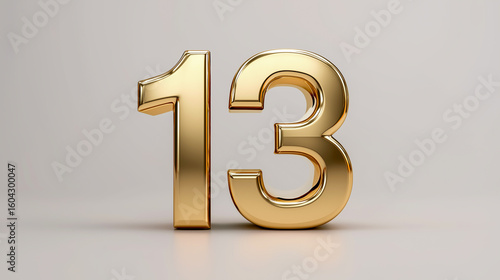 3D gold number 13 design on the white background
