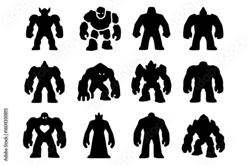 Robot silhouettes: collection of twelve unique robotic shadows in various poses