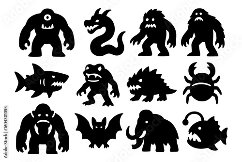 Silhouette monsters collection: creatures and beasts for halloween designs