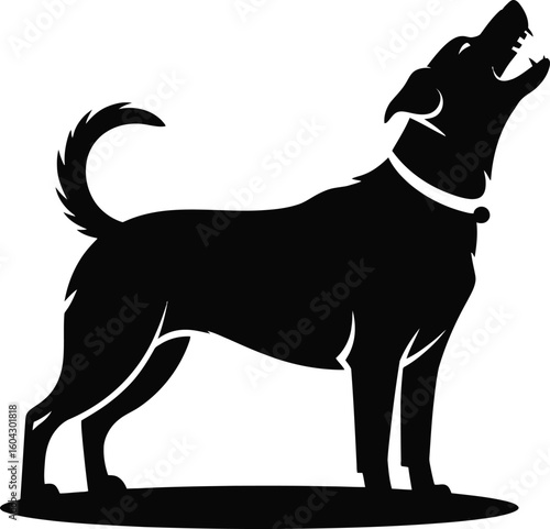 Howling Dog Silhouette Illustration on Black Background in Vector Format silhouette