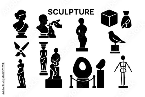 Silhouette icons: sculpture art in modern design
