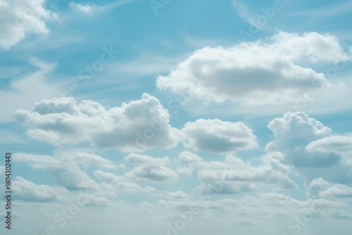 White cumulus clouds against blue sky image
