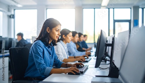 Focused Students Working in a Modern Computer Lab for Educational Development