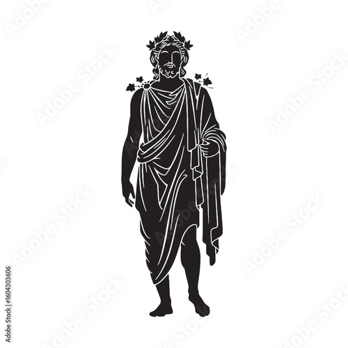 Bacchic Dionysus digital black silhouette, rendered perfectly for clarity and appeal – Dionysus silhouette – Dionysus Vector – Silhouette of Dionysus – Greek god silhouette

