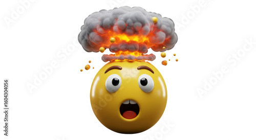 Shocked emoji with exploding head and mushroom cloud of smoke