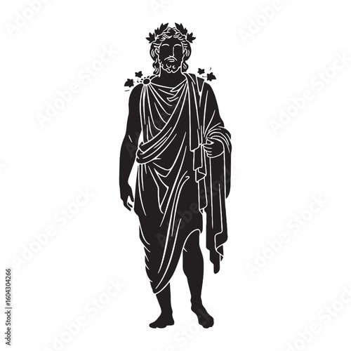 Revelrous Dionysus digital black silhouette, showcasing his distinctive and festive form – Dionysus silhouette – Dionysus Vector – Silhouette of Dionysus – Greek god vector

