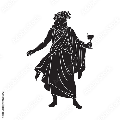 Ecstatic Dionysus digital black vector artwork, ideal for portraying the god of wine's joyous celebrations – Dionysus silhouette – Dionysus Vector – Silhouette of Dionysus – Greek god silhouette


