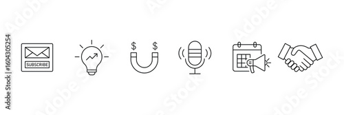 Digital marketing line icon set. Social media marketing icon collection set. Containing website, promote, product, digital, e-marketing, online advertising. Vector illustration.