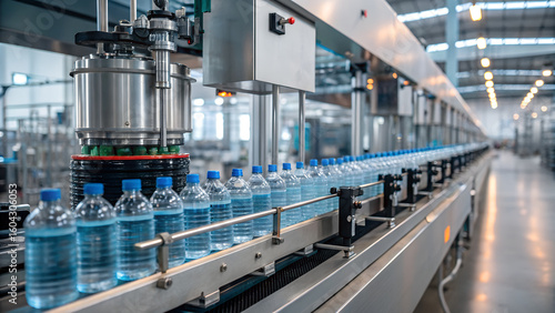 High-Tech Water Bottling Line Vector Art