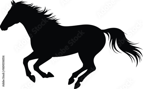 Running Horse in Silhouette Style on Black Background silhouette