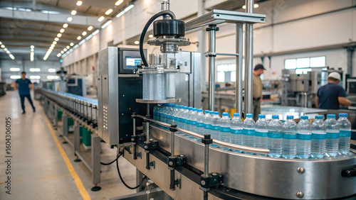 High-Tech Water Bottling Line Vector Art