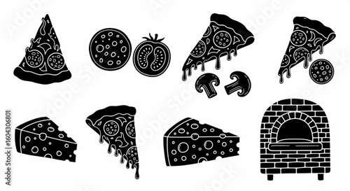 Pizza Doodle Icon Set – Hand Drawn Slice, Pepperoni, Tomato, Cheese, Mushroom, Oven Sketch for Fast Food Vector Illustration

