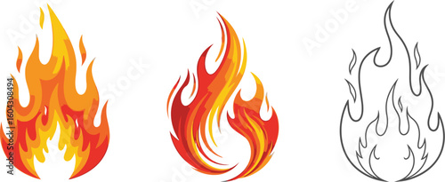  Fire Flames Vector Graphics: Illustration of Hot Flames Transparent Background