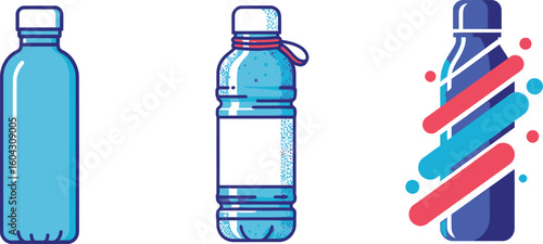 Water Bottle Icons - Illustration of Clean Drink Bottles Transparent Background