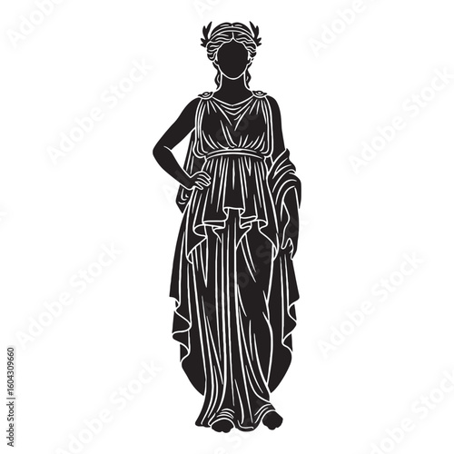 Queenly Hera digital black vector artwork, ideal for portraying the goddess of marriage's majestic authority – Hera silhouette – Hera Vector – Silhouette of Hera – Greek goddess silhouette

