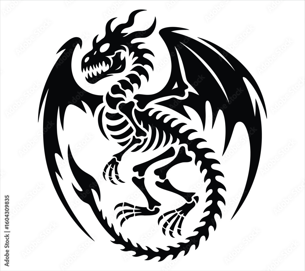 Fototapeta premium Deadly Dragon Skeleton Silhouette Clipart