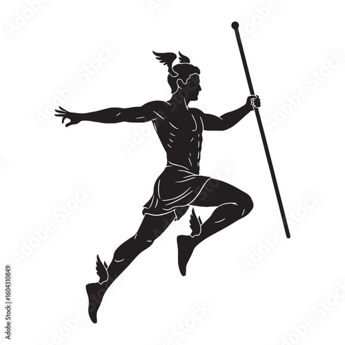 Spirited Hermes digital black graphic, a high-quality asset for all digital creations – Hermes silhouette – Hermes Vector – Silhouette of Hermes – Greek god silhouette

