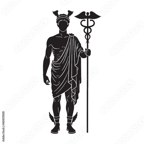 Clever Hermes digital black visual, accurately portraying this revered deity – Hermes silhouette – Hermes Vector – Silhouette of Hermes – Greek god vector

