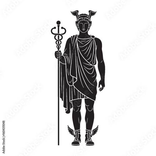 Eloquent Hermes digital black image, an elegant graphic for your creative projects – Hermes silhouette – Hermes Vector – Silhouette of Hermes – Greek god silhouette

