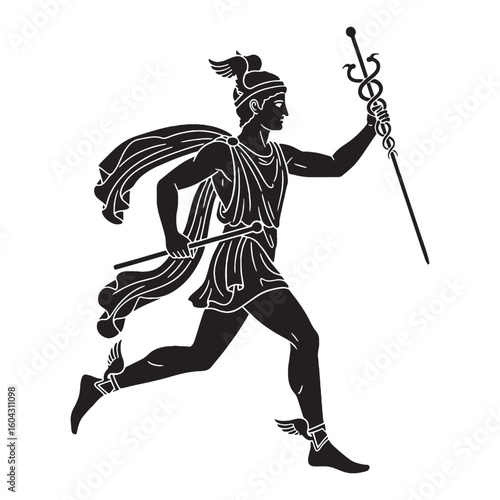 Protective Hermes digital black form, making a strong visual impact in any design – Hermes silhouette – Hermes Vector – Silhouette of Hermes – Greek god silhouette

