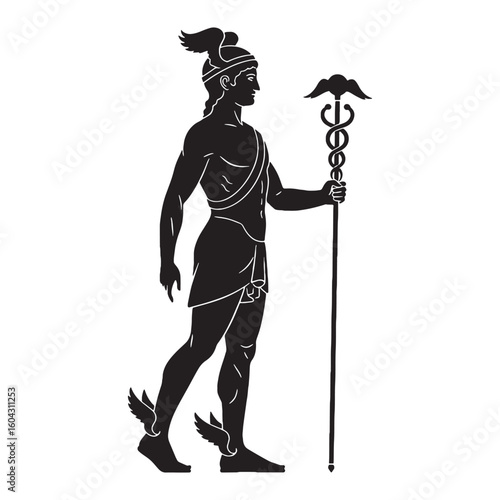 Nimble Hermes digital black silhouette, embodying his unique and appealing features – Hermes silhouette – Hermes Vector – Silhouette of Hermes – Greek god silhouette

