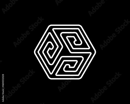Initial Letter S C E P A Hexagon Logo or 3 spiral octupus tentacle forming a 3d cube.