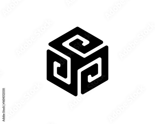 Initial Letter S C E P A Hexagon Logo or 3 spiral octupus tentacle forming a 3d cube.