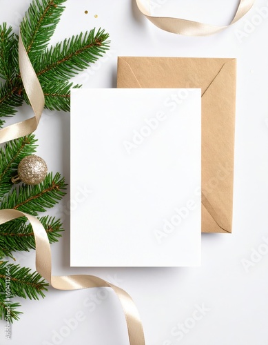 Blank Card with Envelope Mockup and Holiday Decoration